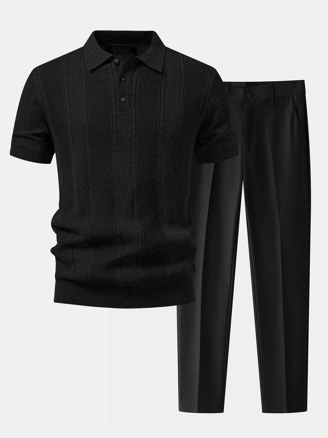 Linen Textured Knit Polo &amp; Slim Fit Tapered Trousers