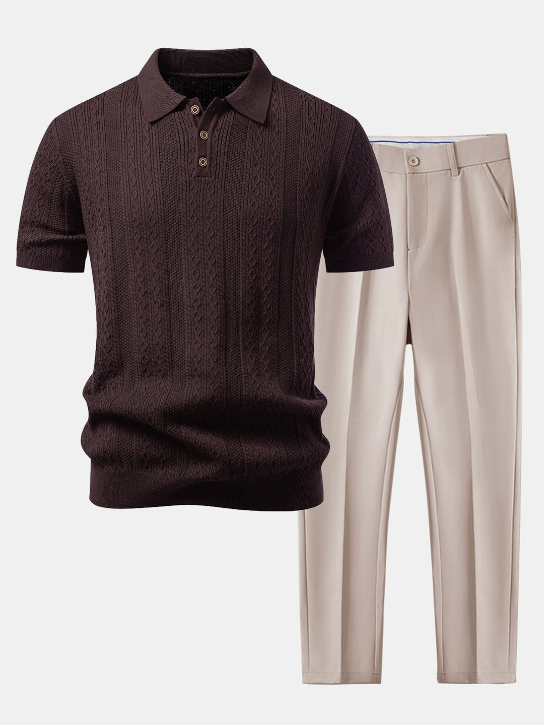 Geometric Jacquard Knit Polo &amp; Slim Fit Tapered Trousers