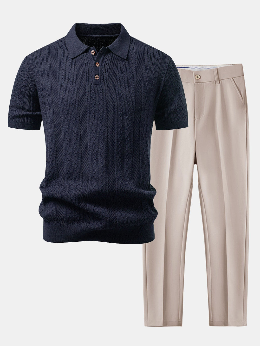 Geometric Jacquard Knit Polo &amp; Slim Fit Tapered Trousers