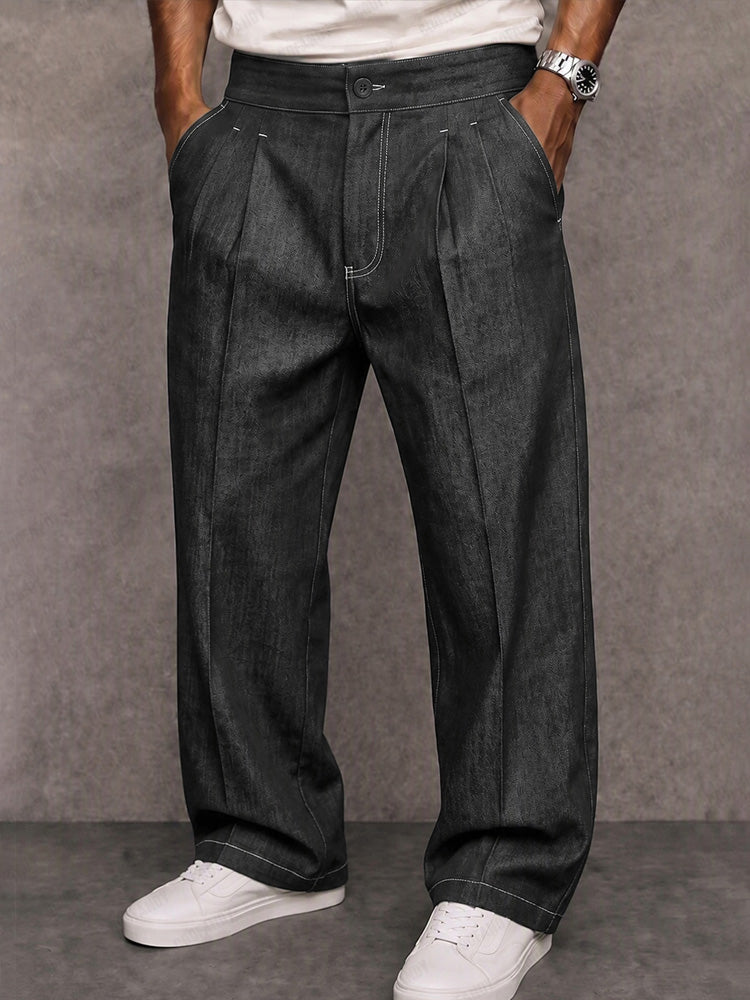 Casual Straight Leg Faux Denim Pants
