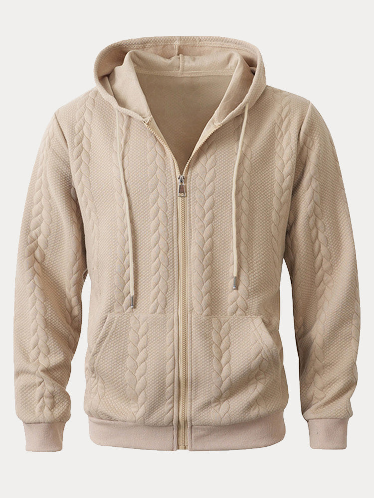 Casual Embossed Zip-Up Hoodie