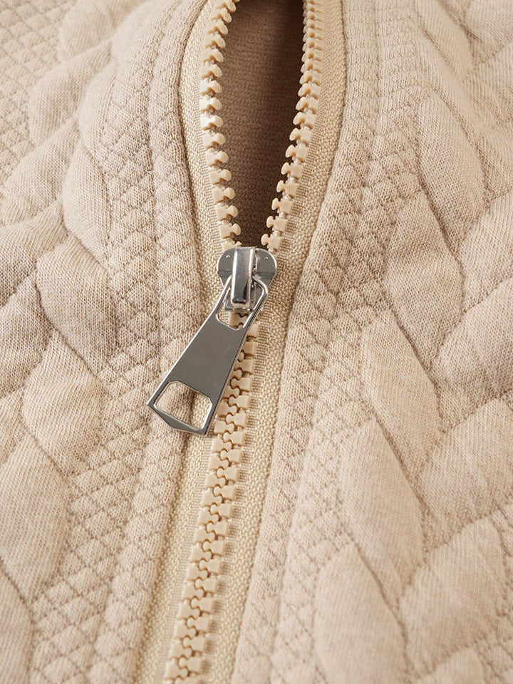 Casual Embossed Zip-Up Hoodie
