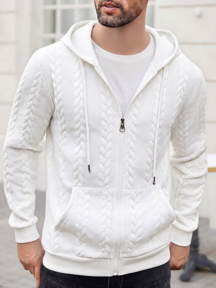 Casual Embossed Zip-Up Hoodie