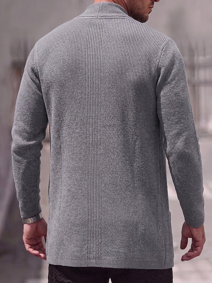 Solid Ribbed Knit Open Front Cardigan