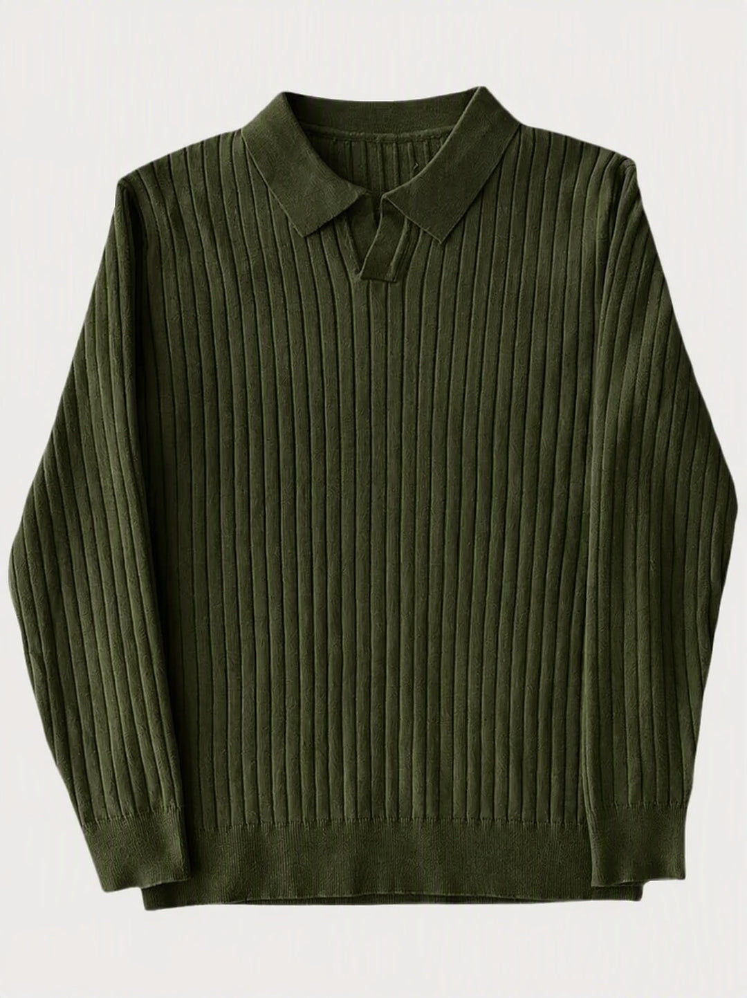 Minimalist Long Sleeve Ribbed Knit Polo Shirt