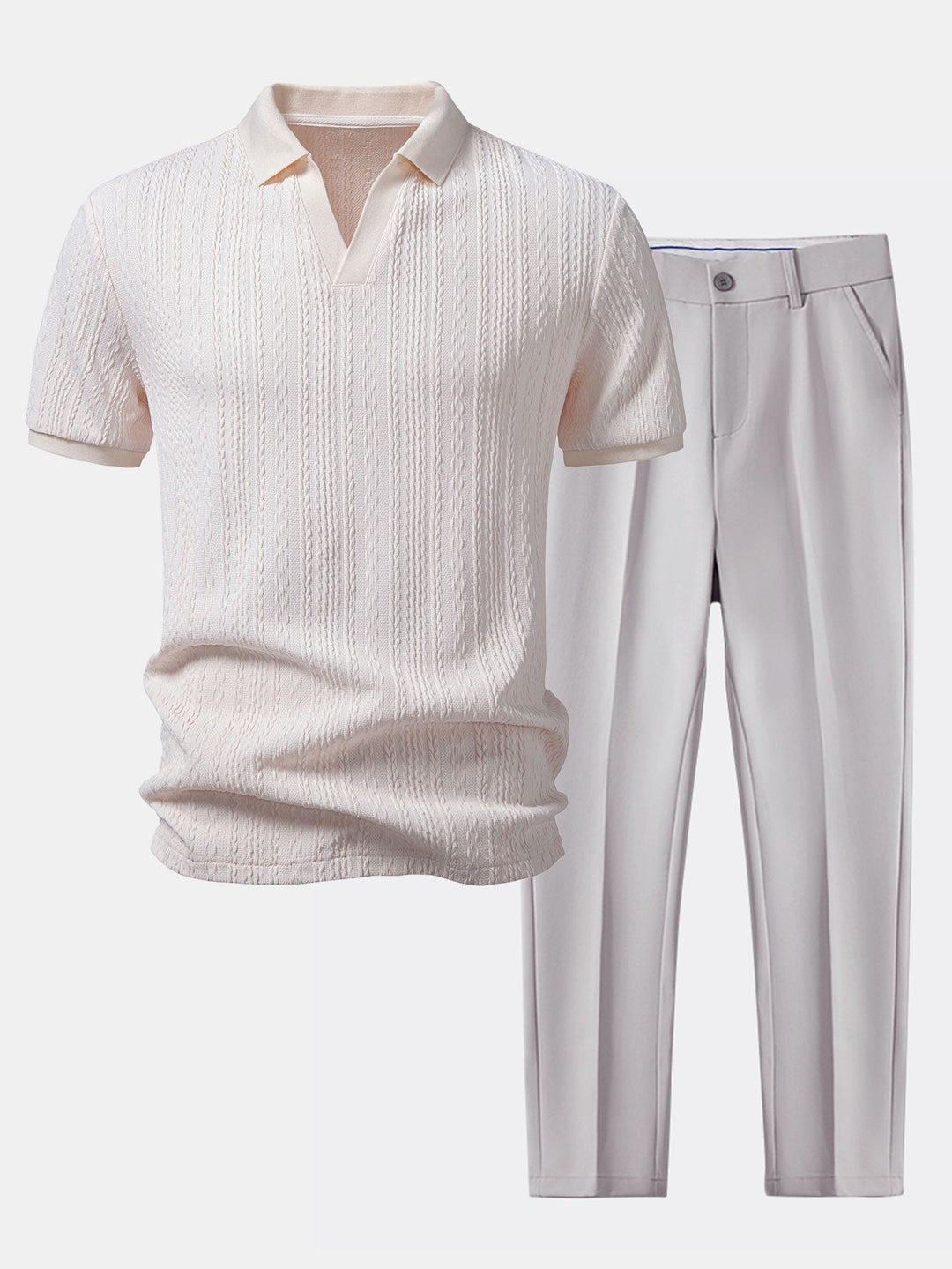 Twist Jacquard V Neck Polo &amp; Slim Fit Tapered Trousers