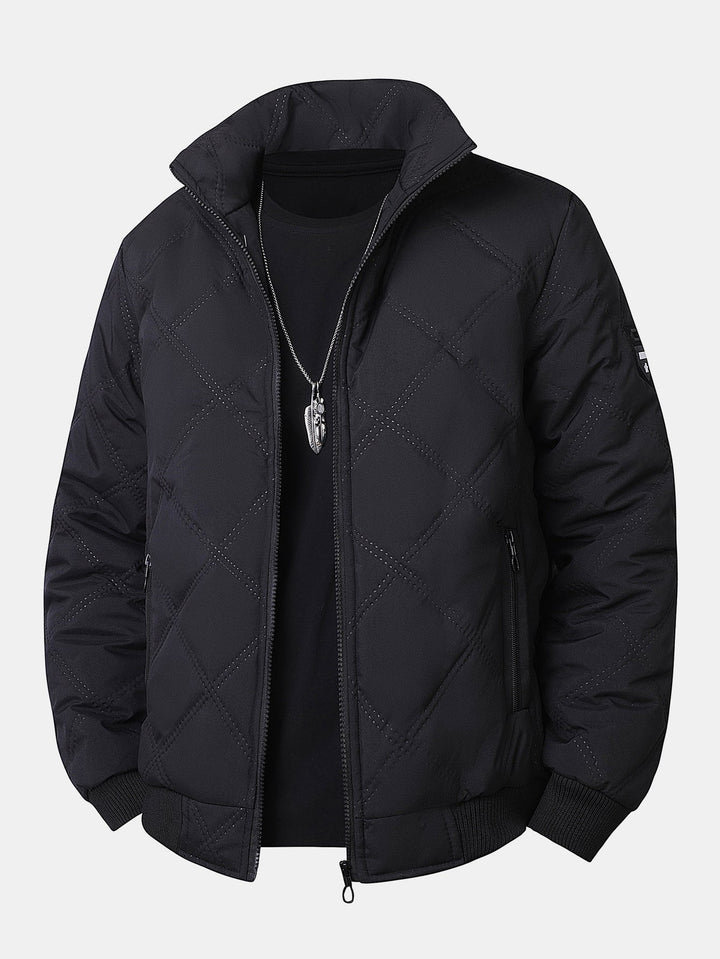 Faux Fur Lined Quilted Stand Collar Jacket