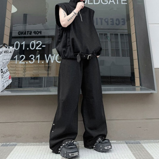 Stand-up Collar Zipper Denim Vest and Trousers Two-piece Set