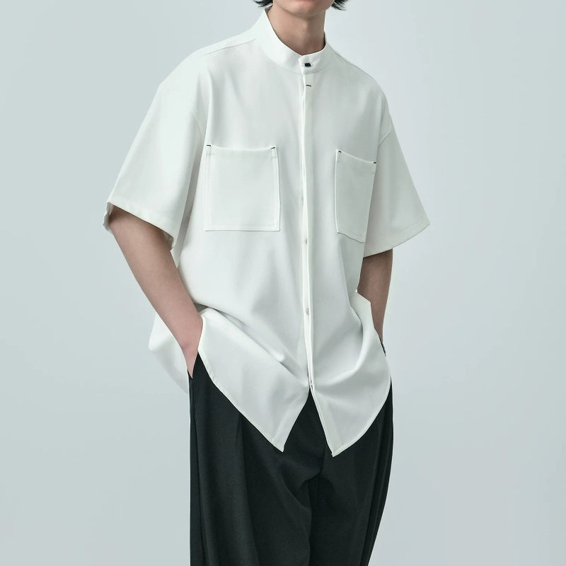 Summer Stand-up Collar Draped Shirt