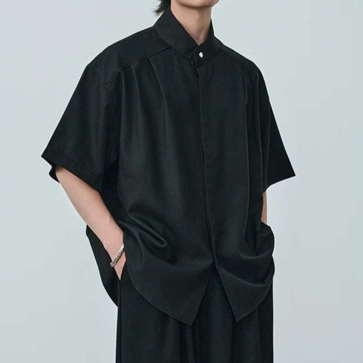 Stand-up Collar Draped Shirt