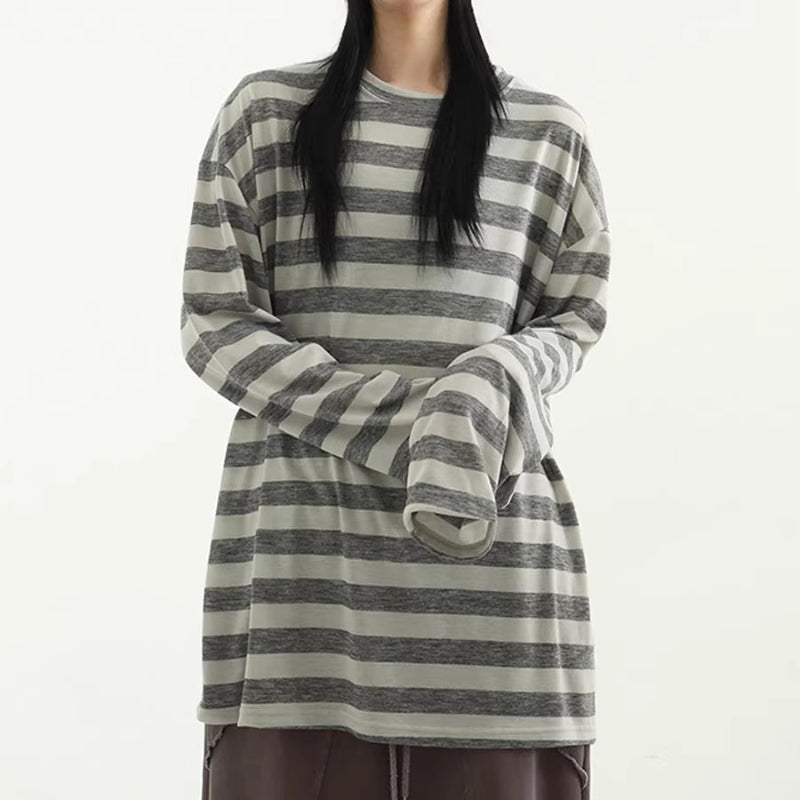Flowy Loose-fitting Striped T-shirt