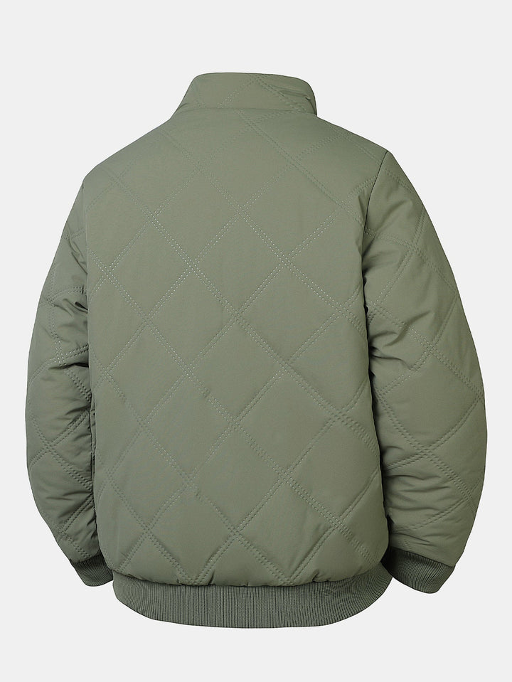 Faux Fur Lined Quilted Stand Collar Jacket