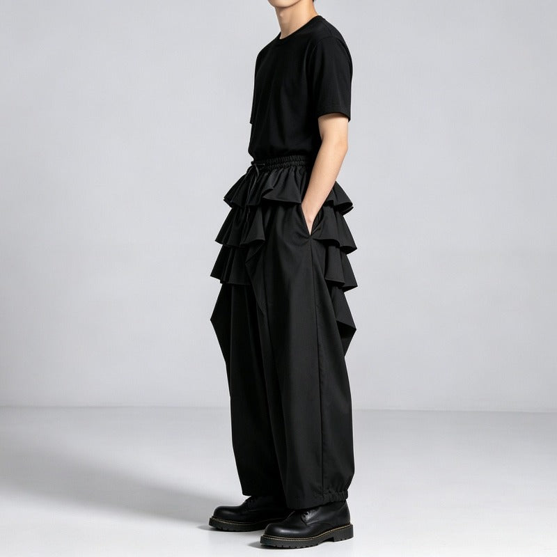 Japanese Asymmetric Loose Wide-Leg High-Waisted Skirt-Pants