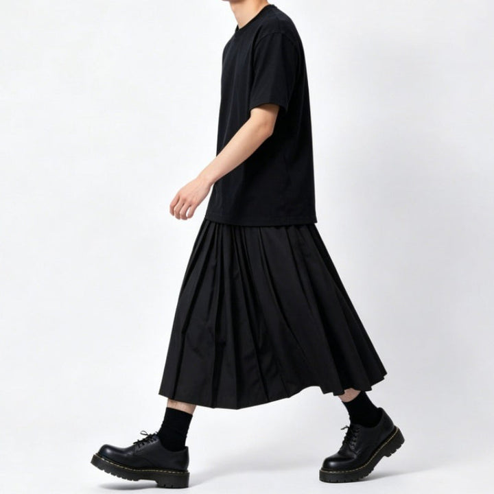 High-Waisted Pleated Wide-Leg Culottes Skirt-Pants