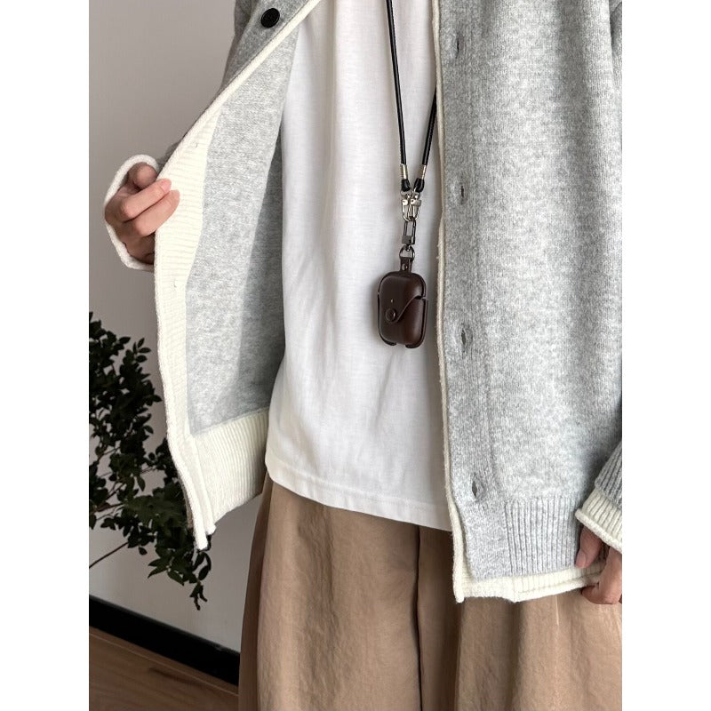 Japanese Faux Two-piece Loose Casual Knit Cardigan