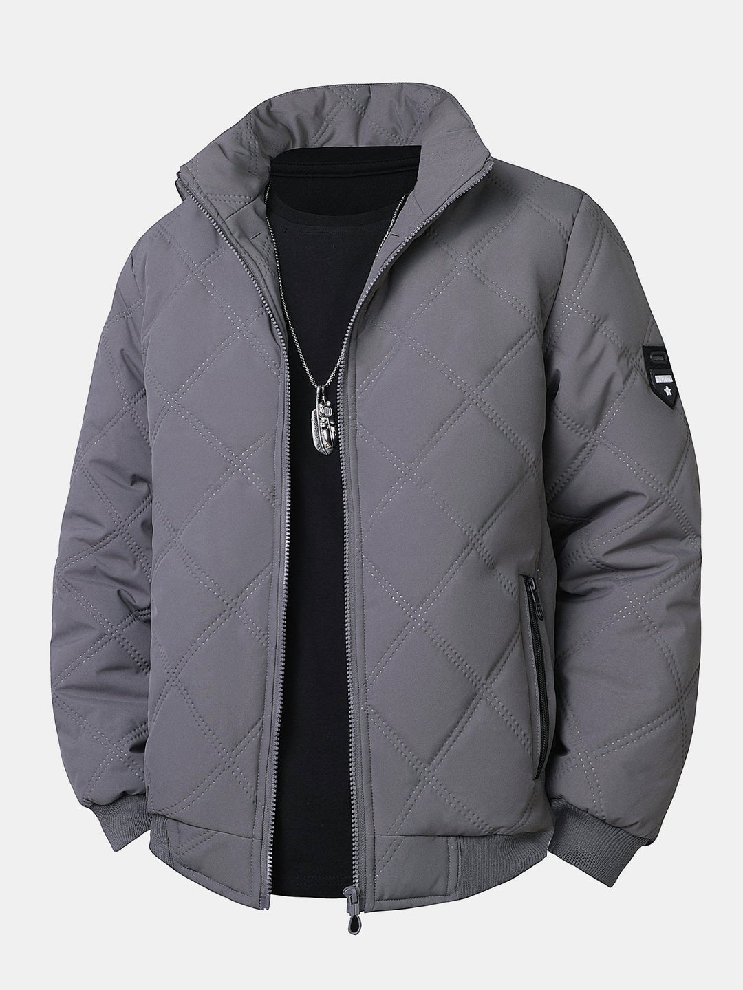 Faux Fur Lined Quilted Stand Collar Jacket