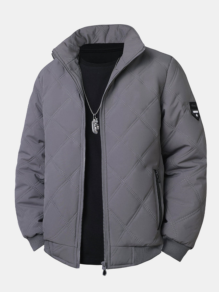 Faux Fur Lined Quilted Stand Collar Jacket