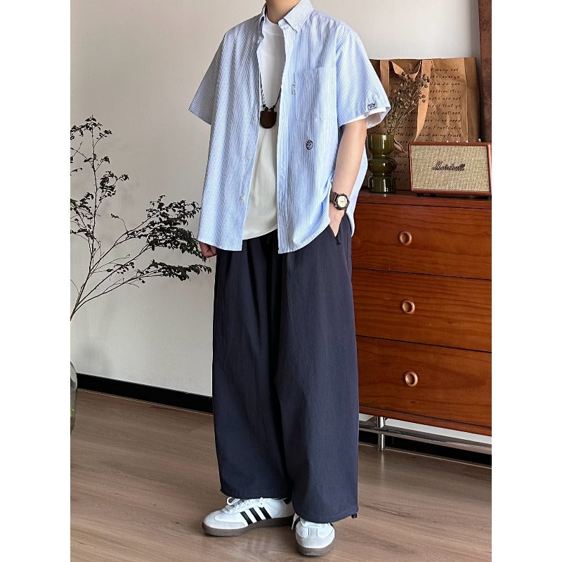 Japanese Retro Zippered Pocket Wide-Leg Pants