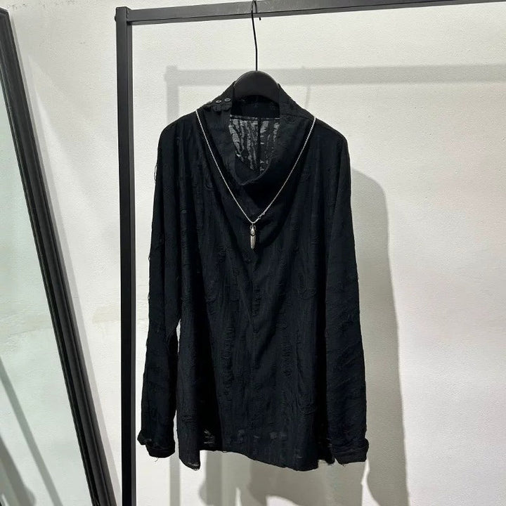 Loose-fit Distressed High-neck T-shirt