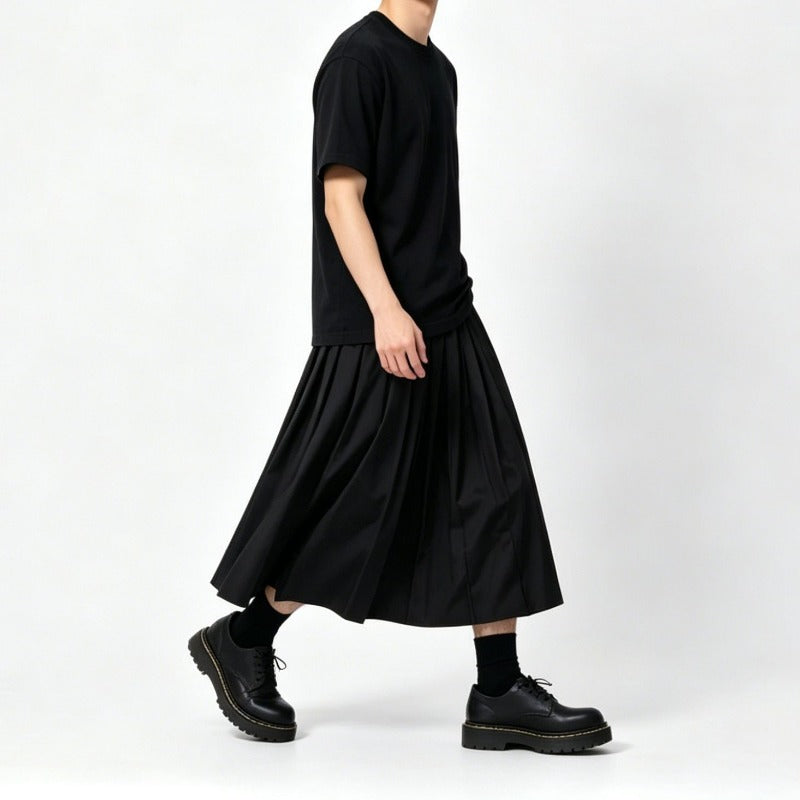High-Waisted Pleated Wide-Leg Culottes Skirt-Pants