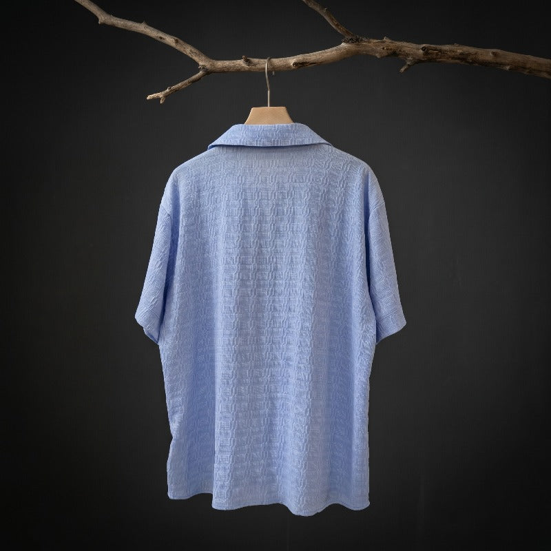 Japanese Textured Jacquard Collar Loose-Fit Shirt