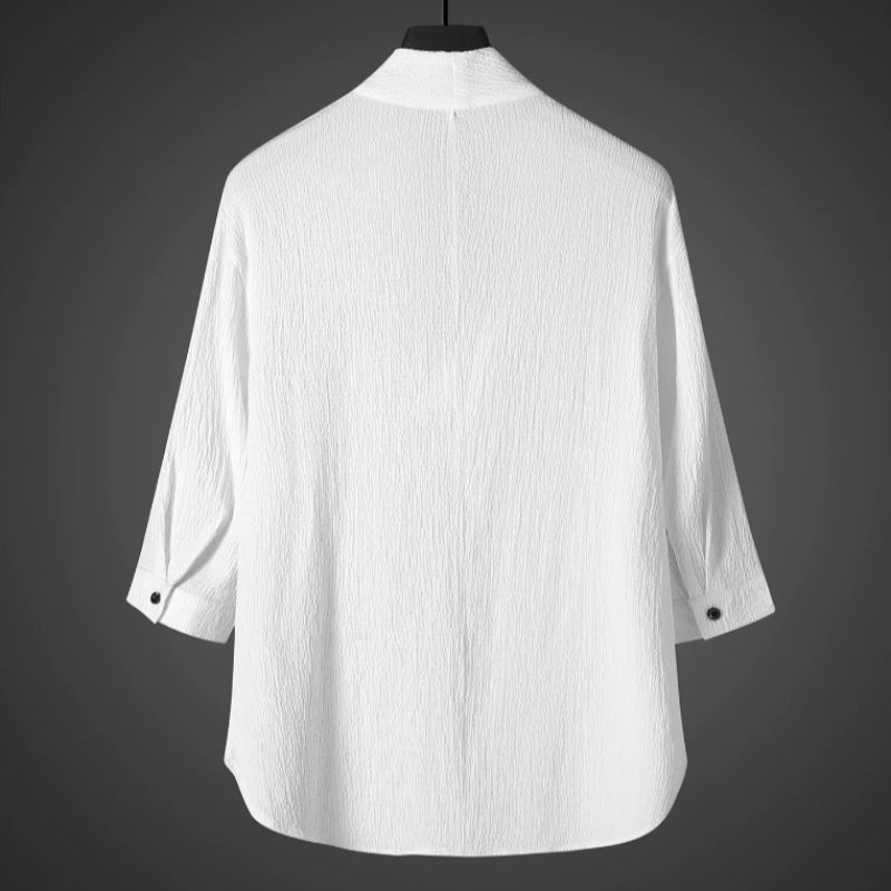 Vintage Ice Silk Loose Zen Clothes Half Sleeve T-shirt Drawstring Pants Two-Piece Set