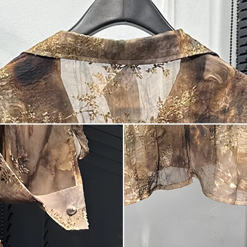 Distressed Wrinkled Printed Long-Sleeve Shirt