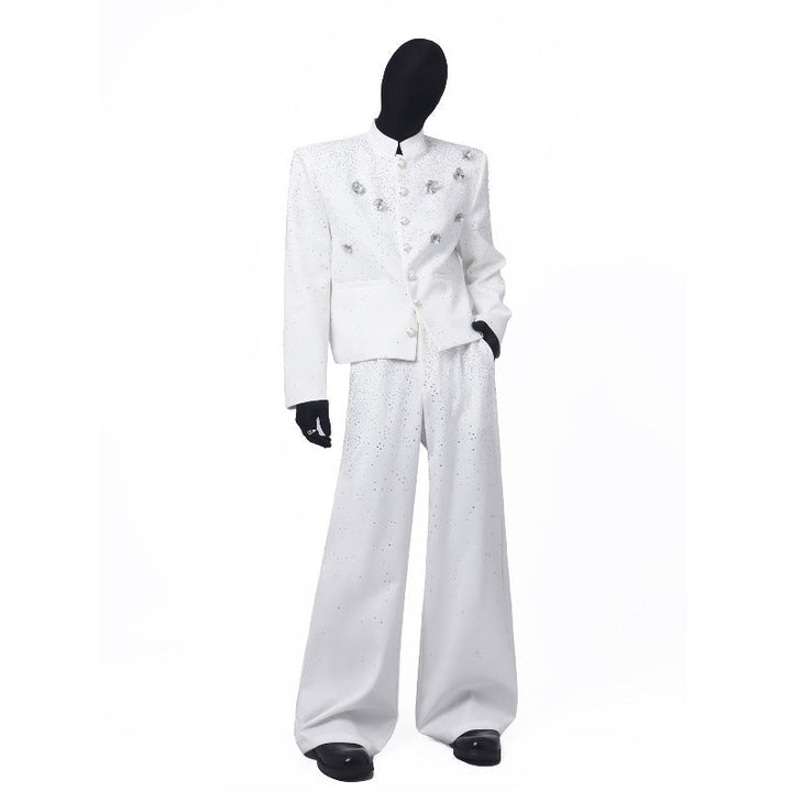 Starry  Hot-Fix Rhinestone Detail Casual Trousers