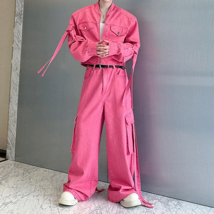 Washed Multi-pocket Workwear Denim Suit