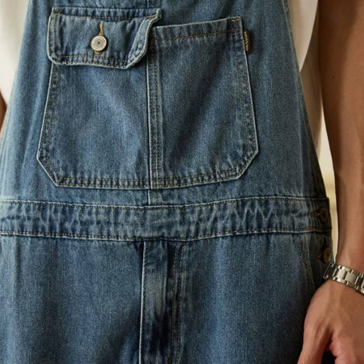 Retro Straight-Leg Cargo Denim Overalls