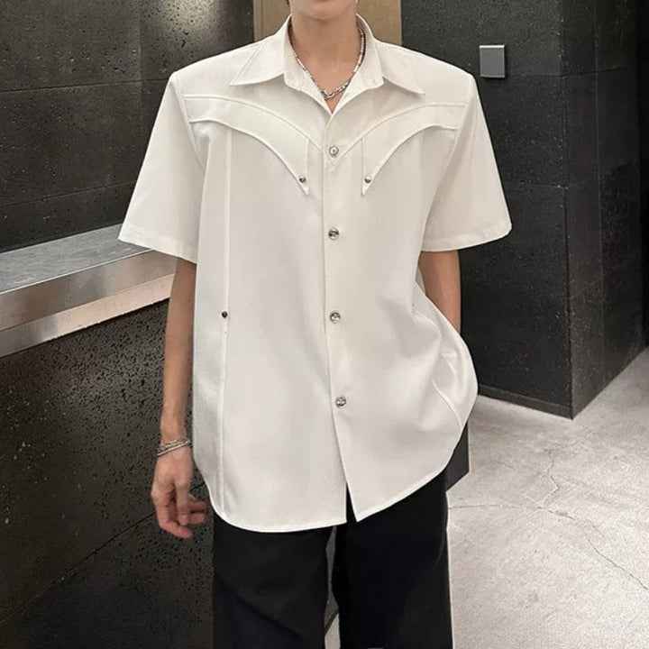 Metal Buckle Deconstructed Padded Shoulder Shirts