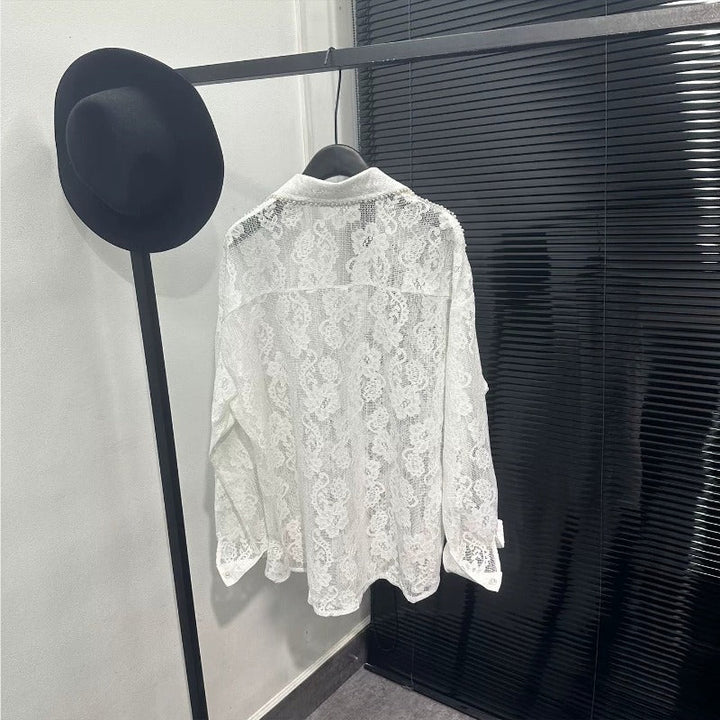 Lace Cut-out Long-sleeve Shirt
