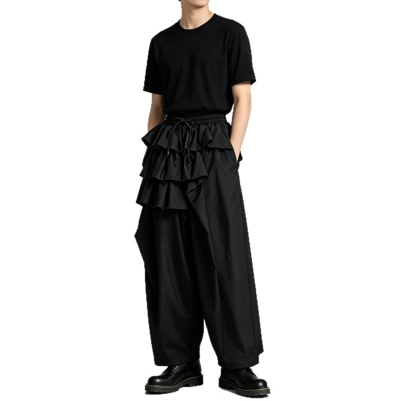 Japanese Asymmetric Loose Wide-Leg High-Waisted Skirt-Pants