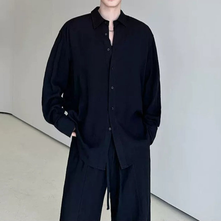 Cotton-Linen Long-Sleeve Shirt Wide-Leg Pant Casual Two-piece Set