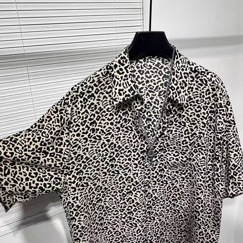 Leopard Print Wrinkle-free Loose-fitting Shirt