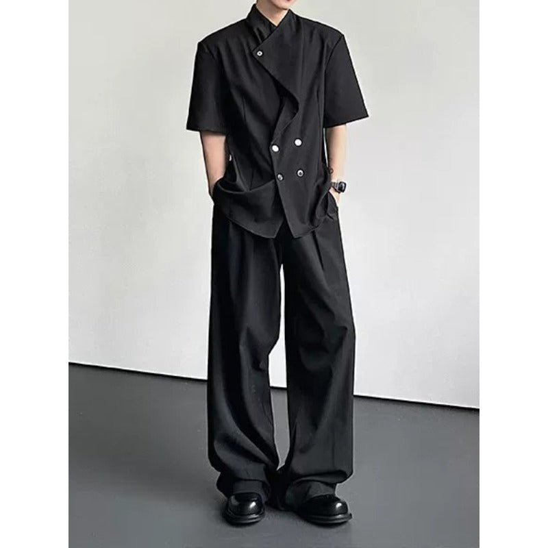 Asymmetrical Shoulder Pad Design Short-Sleeve Shirt