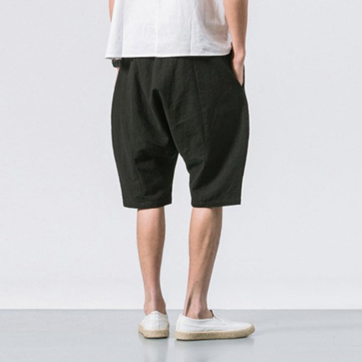 Cotton and Linen Loose Elastic Waist Shorts