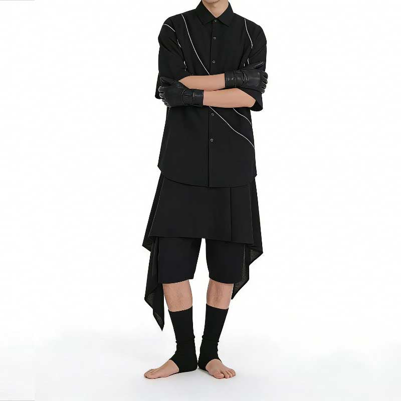 Faux Two-Piece Asymmetrical Wide-Leg Shorts