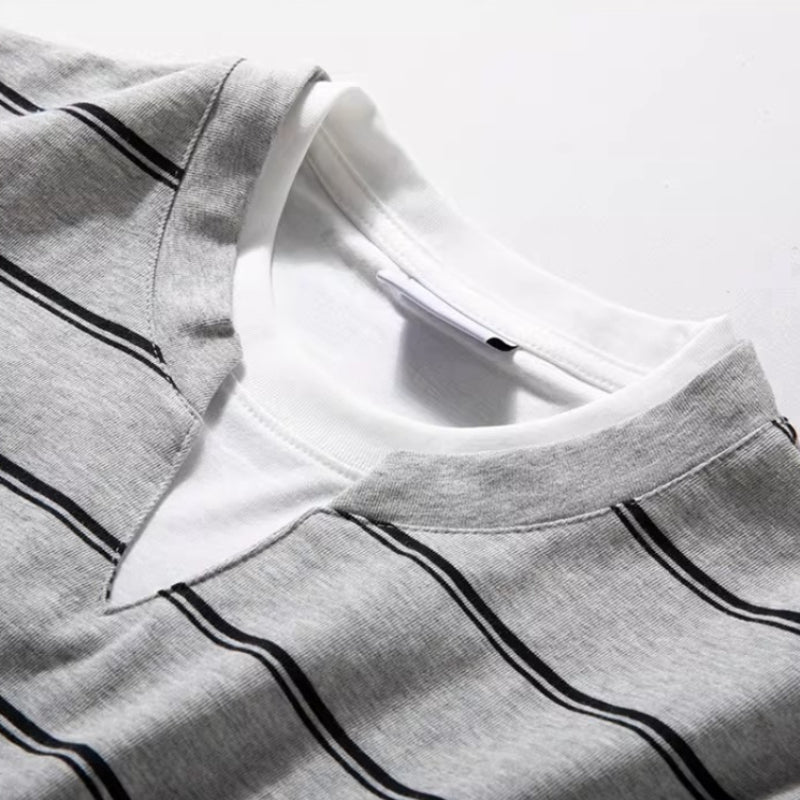 Loose-fitting Casual Two-piece Color-blocked Striped T-shirt