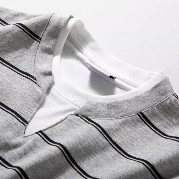 Loose-fitting Casual Two-piece Color-blocked Striped T-shirt