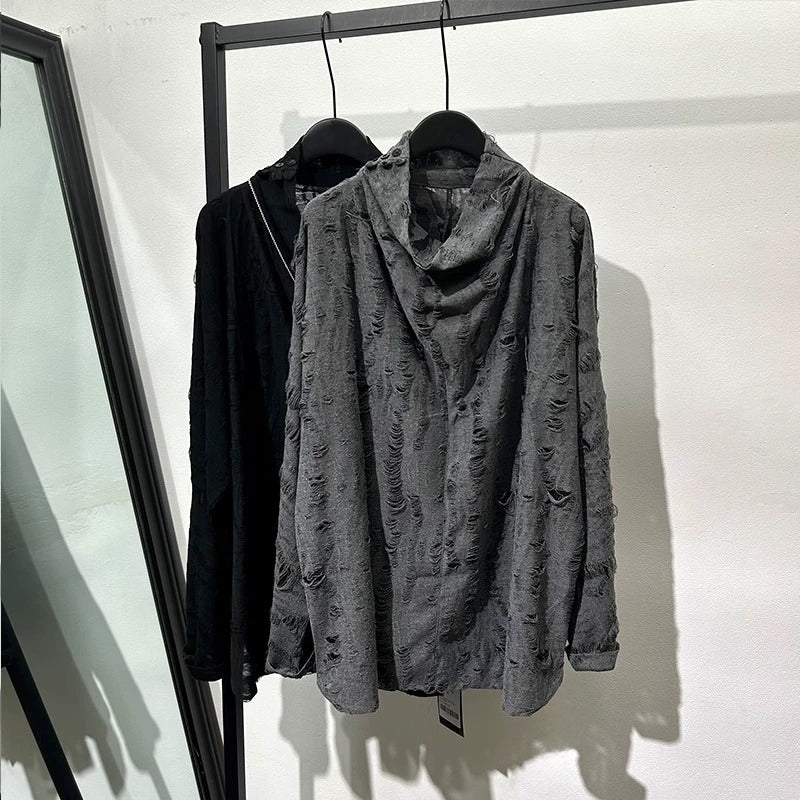 Loose-fit Distressed High-neck T-shirt