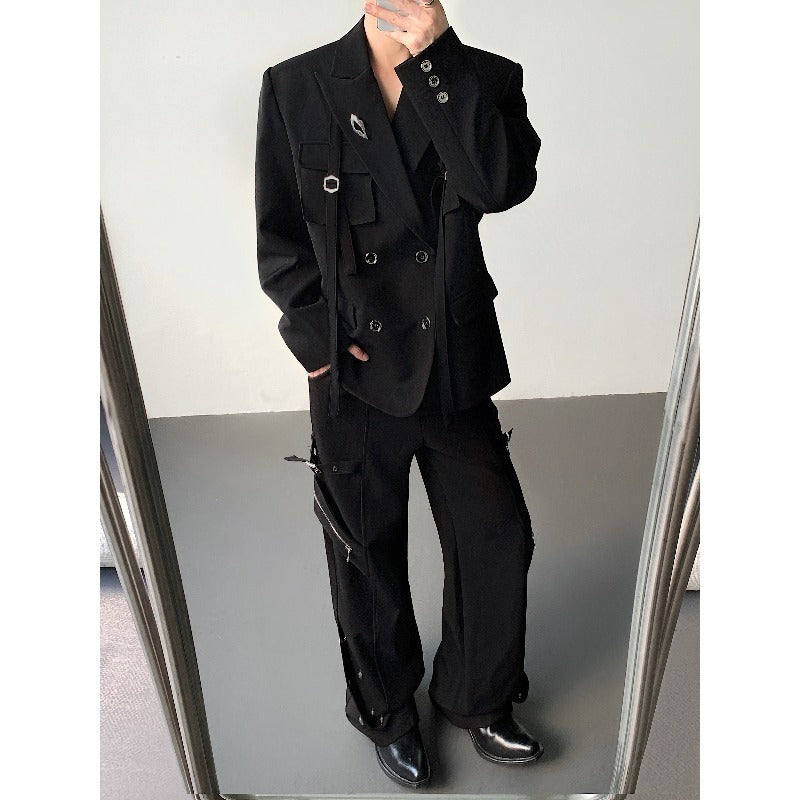 Ribbon-designed Padded-shoulder Suit Jacket