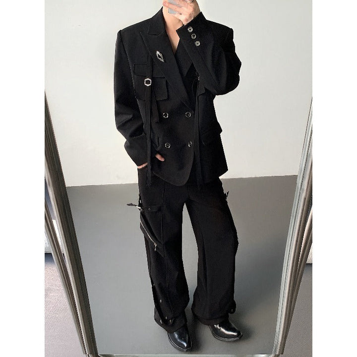 Ribbon-designed Padded-shoulder Suit Jacket