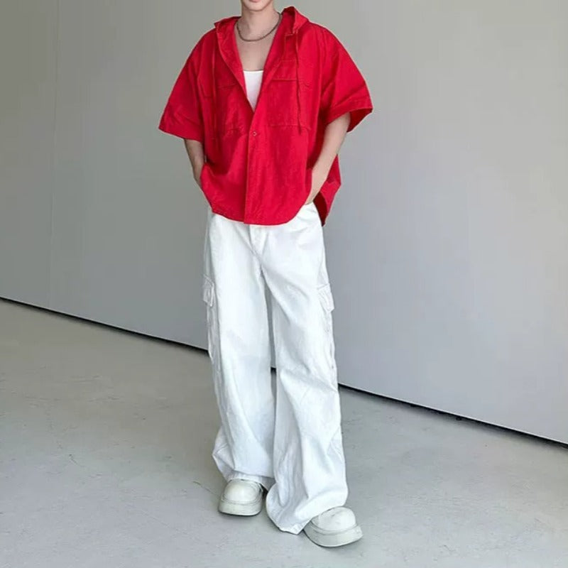 Oversized Hooded Utility Shirt with Large Pockets