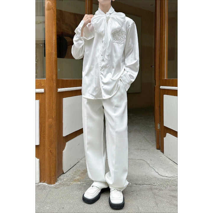 Satin Ribbon Loose Long-Sleeved Shirt