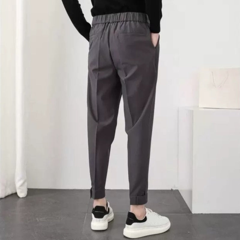 Slim-Fit Tapered Dress Trousers with Fluid Drape