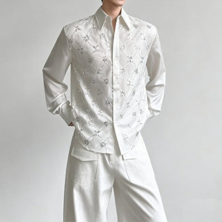Sequin Lace Argyle-Pattern Shirt