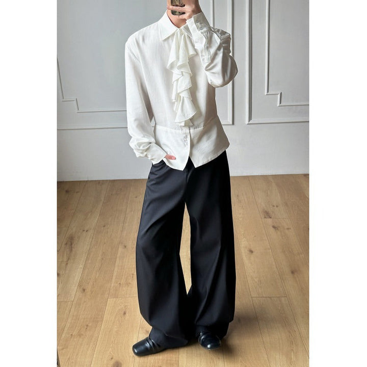Court-style Detachable Ruffled Collar Waist Belt Shirt
