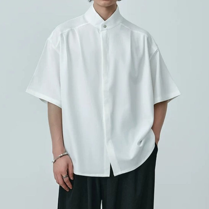 Stand-up Collar Draped Shirt