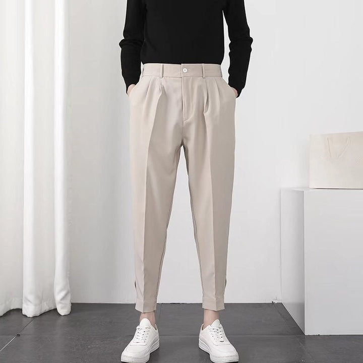 Slim-Fit Tapered Dress Trousers with Fluid Drape
